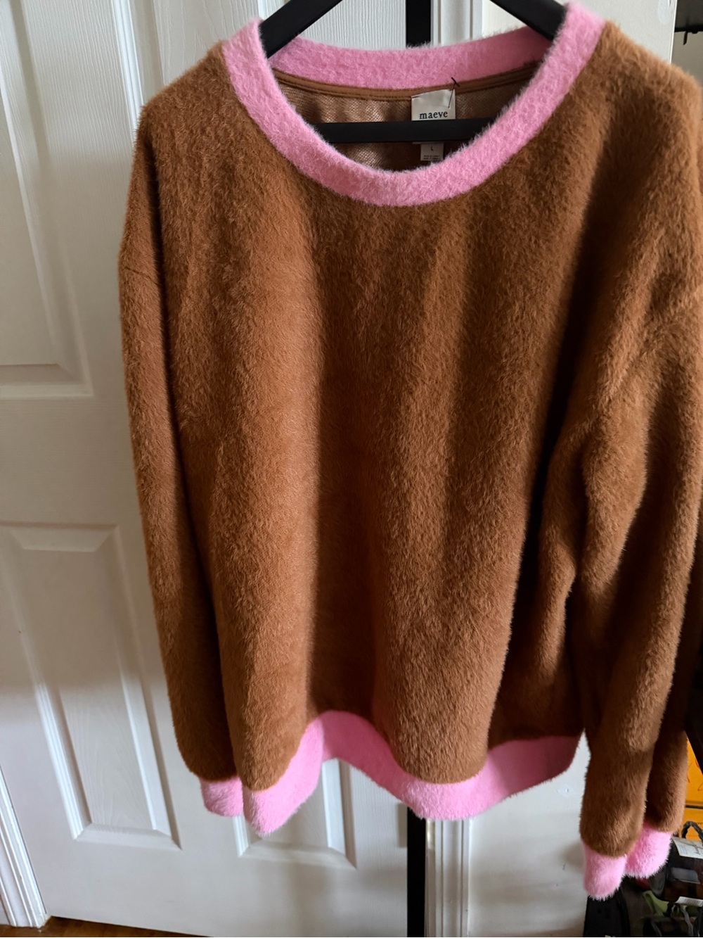 Maeve Brown Sweater with Pink Trim